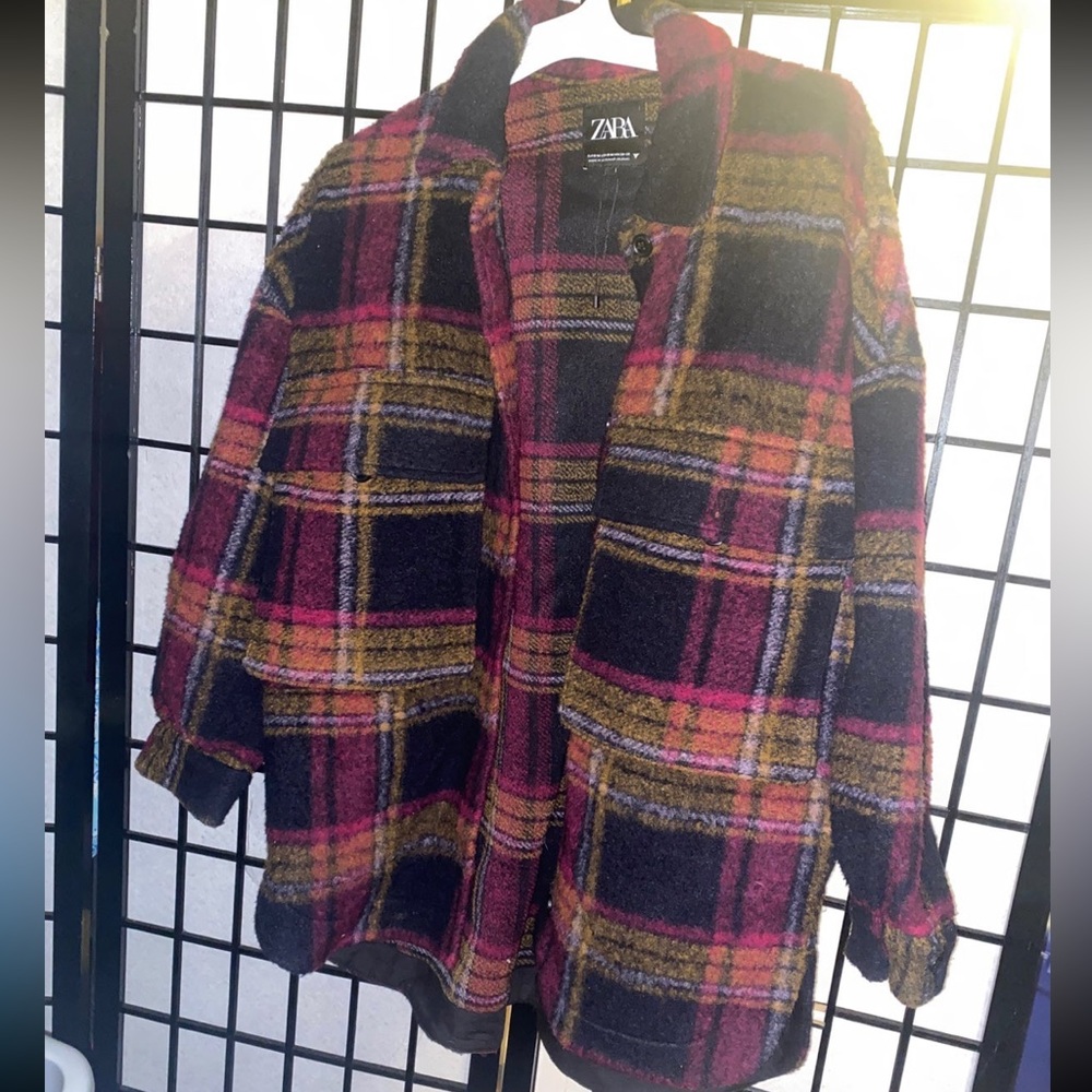 Zara wool blend plaid jacket size S-M NWT